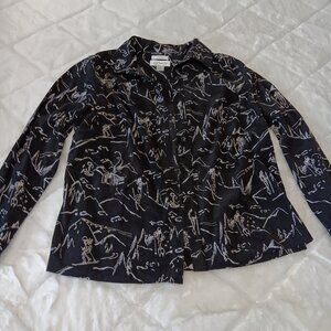 heavy soft stretch black button up top winter ski pattern